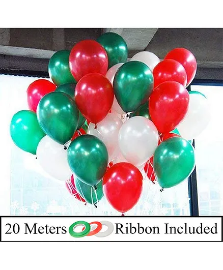 Amfin Metallic Latex Balloons With Ribbons Pack of 53 - Green White Red