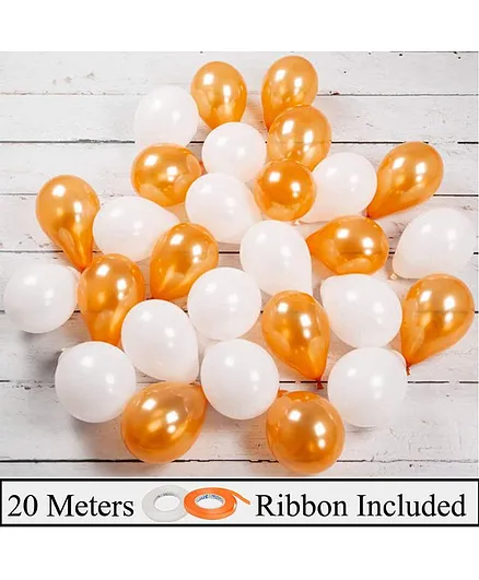 Amfin Metallic Latex Balloons With Ribbons Orange & White - Pack of 52 