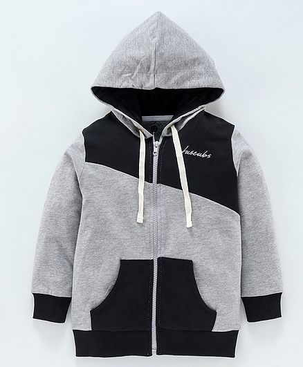 grey hoodie with black sleeves