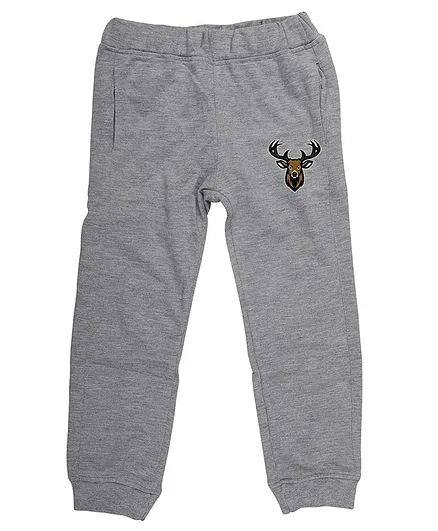 Wear Your Mind Full Length Reindeer Patch Detailed Joggers - Light Grey