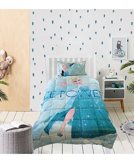 Pace Disney Frozen Theme 100 Cotton Satin Comforter Light Blue