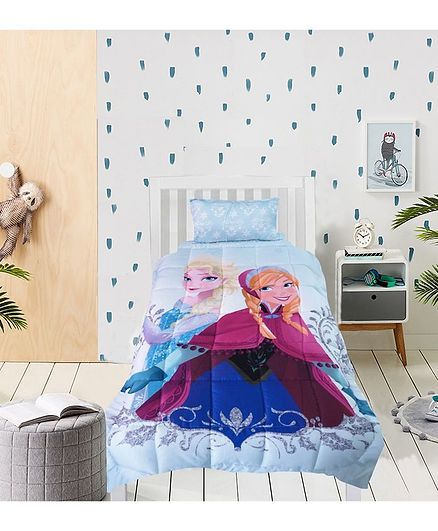 Pace Disney Frozen Theme 100 Cotton Satin Comforter Blue Pink