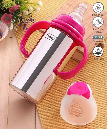 Babyhug Stainless Steel Feeding Bottle with Twin Handle Pink - 250 ml