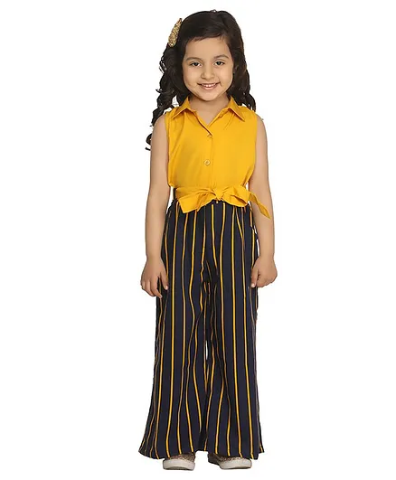 Lilpicks Couture Sleeveless Striped Collared Neck Jumpsuit - Yellow