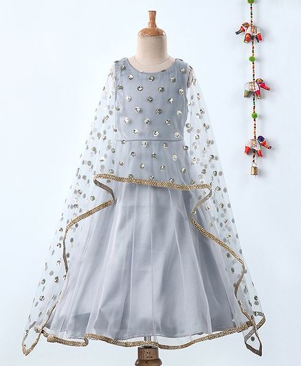 Buy Lil Peacock Sequined Drape Design Full Sleeves Gown Grey For Girls 5 6 Years Online In India Shop At Firstcry Com 3296057
