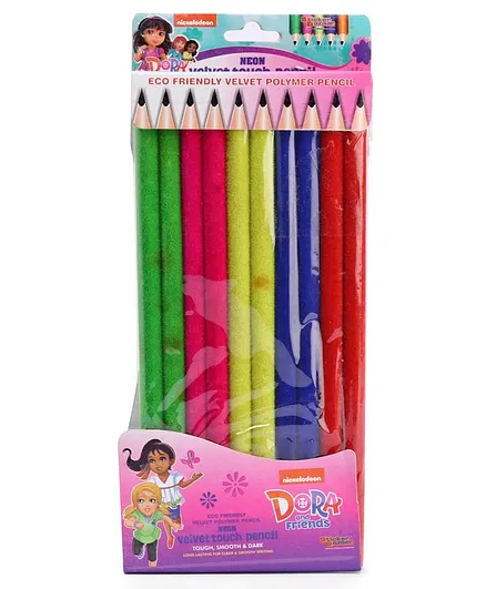 Dora The Explorer Velvet Coated Pencil Set of 10 - Multicolor