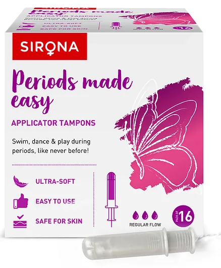 Sirona Regular Flow Premium Applicator Tampons - 16 Pieces