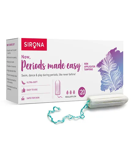 Sirona FDA Approved Non Applicator Tampons for Regular Flow - 20 Pieces