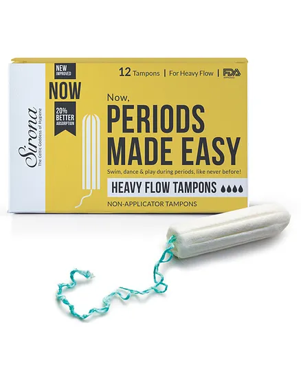 Sirona FDA Approved Non Applicator Tampons for Heavy Flow - 12 Pieces