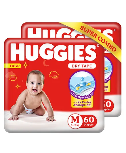 Huggies New Dry Taped Diapers Medium  - 120 Pieces