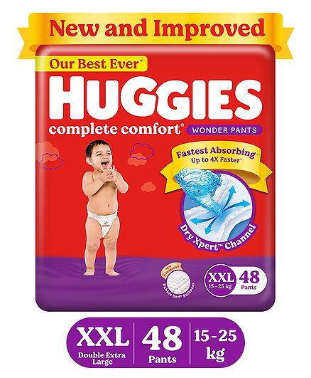 Huggies Complete Comfort Wonder Pants, India's Fastest Absorbing Diaper | XXL Size, 48 Diapers Online in India, Buy at Best Price from FirstCry.com - 3299741