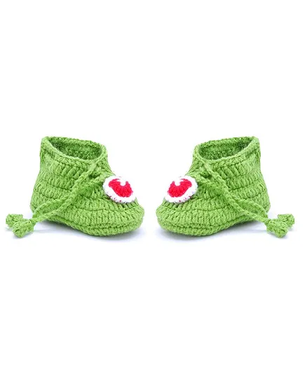 MayRa Knits Contrast Patch Booties - Green