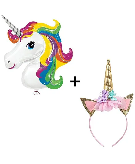 Party Propz Unicorn Head Band & Foil Balloon Set Multicolor - Pack of 2