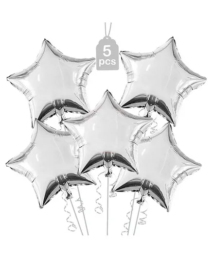 Party Propz Star Foil Balloons Silver 18 Inch - 5 Pieces