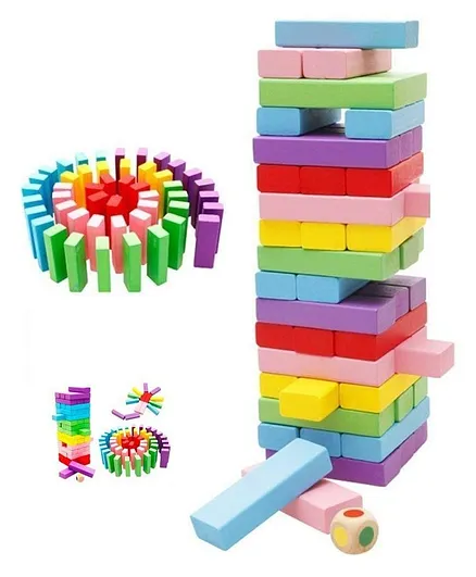 Toyshine Wooden Tower Building Game Multicolor - 51 Pieces