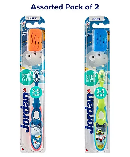 Jordan Step by Step Toothbrushes With Travel Cap - Pack of 2 (Colour May Vary)