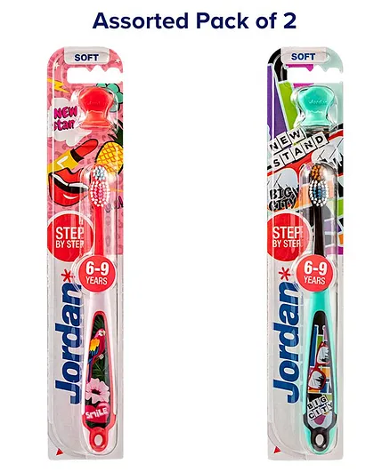Jordan Step by Step Toothbrushes With Stand - Pack of 2 (Colour May Vary)