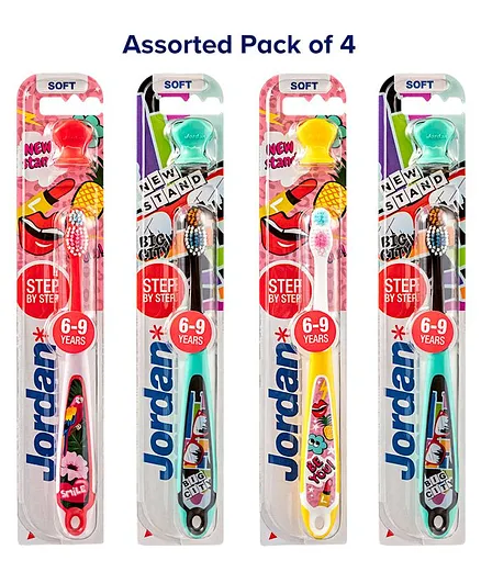 Jordan Step by Step Toothbrushes With Stand - Pack of 4 (Colour May Vary)