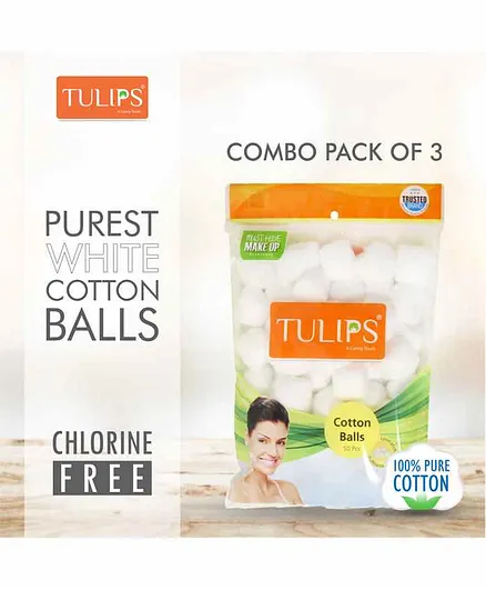 Tulips White Cotton Balls Pack of 3 - 50 Pieces Each