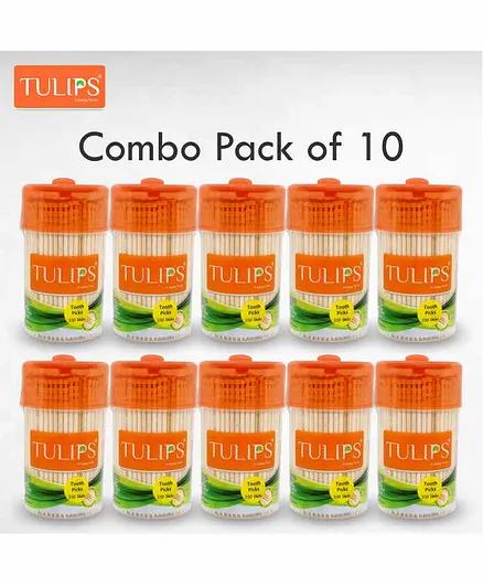 Tulips Toothpicks with Wooden Jar Pack Of 10 - 250 Pieces Each