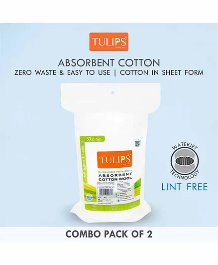Tulips Absorbent Cotton Wool Pack of 2 - 50 Gm Each