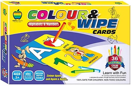 Apple Fun Colour And Wipe Alphabets And Numbers Cards Senior
