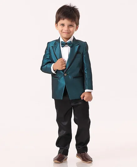 Babyhug Babyhug 3 Piece Party Suit With Bow Tie - Metallic Blue