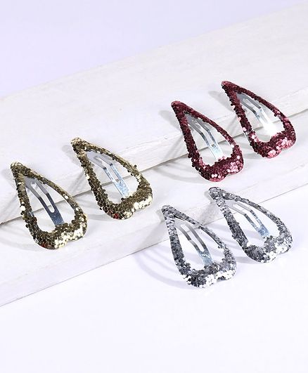 Babyhug Hair Clips Sequin Embellished Pack Of 6 Silver Maroon