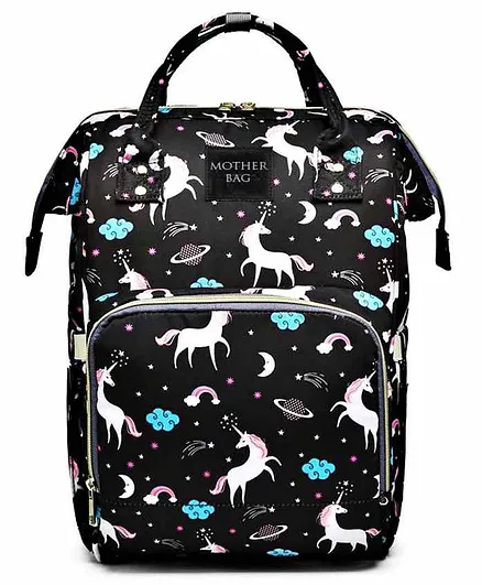 My NewBorn Backpack Style Unicorn Printed Diaper Bag - Black