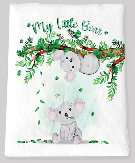 Fancy Fluff Organic Cotton Baby Comforter Koala Print - White Green