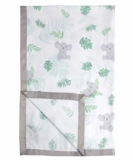 Fancy Fluff Organic Cotton Dohar With Koala Print - White & Green