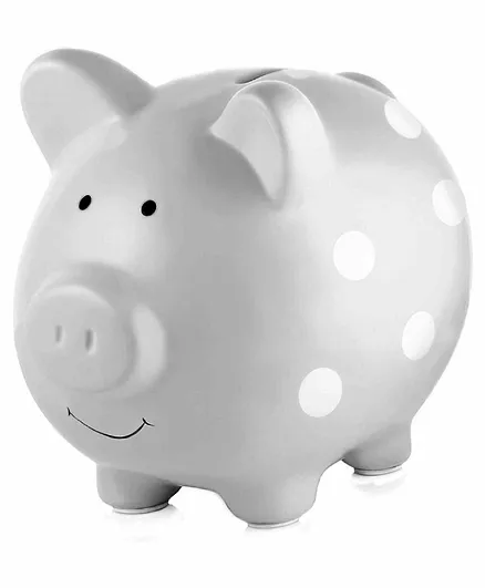 Pearhead Ceramic Piggy Bank Polka Dots - Grey