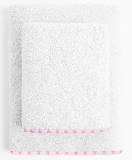 The Baby Atelier 100% Organic Cotton Junior Towel And Hand Towel Set - White & Pink