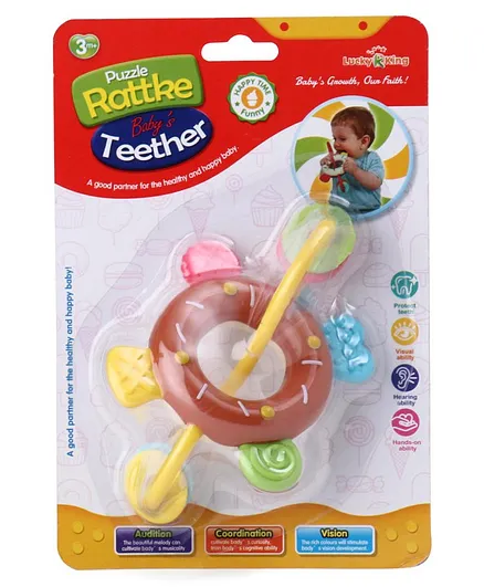 Donut Shaped Baby Rattle Teether - Brown White