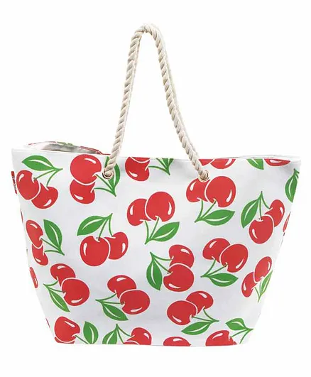 Arditex Tote Bag with Rope Handle Cherry Print - White Red