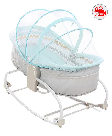 Babyhug Opal 3 in 1 Cosy Rocker cum Sleeper with Mosquito Net - Blue (Without Toys)