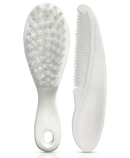 LuvLap Elegant Baby Hair Brush and Comb Set - White