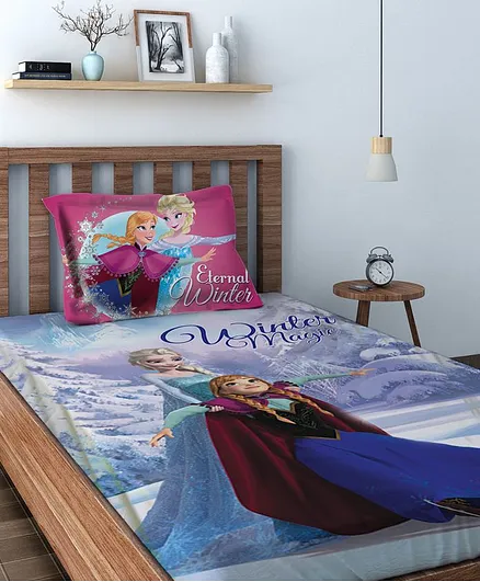 Athom Trendz Cotton Single Bedsheet with Pillow Cover Disney Frozen Print - Multicolor