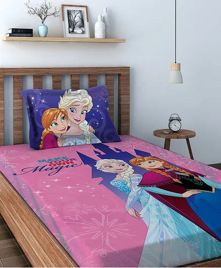 Athom Trendz Disney Frozen Printed Cotton Single Bed Sheet with Pillow Cover - Multicolor