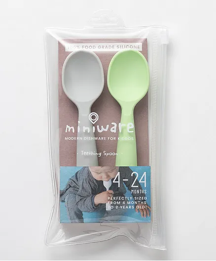 Miniware Training Spoon Set Grey+Lime Set of 2 - Grey Green