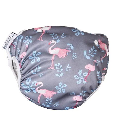 Polka Tots Reusable Swim Diaper Flamingo Design - Grey