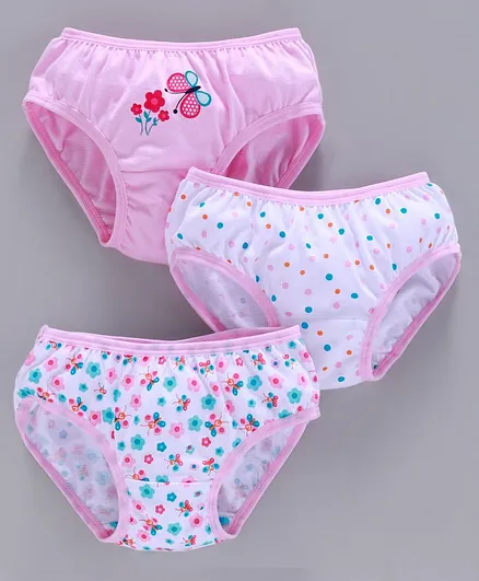 Babyhug 100% Cotton Panties Floral Print Pack Of 3 - Pink White