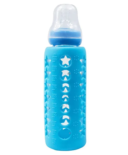 Ole Baby Premium Glass Wide Neck Feeding Bottle Blue - 240 ml