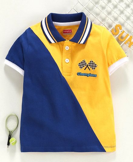 yellow and blue champion shirt