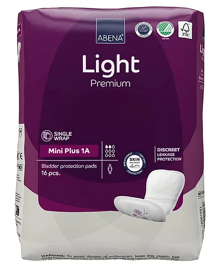 Abena Breathable & Comfortable Incontinence Pads with Absorption Level 200 ml For Women - 16 Pieces Mini Plus 1A