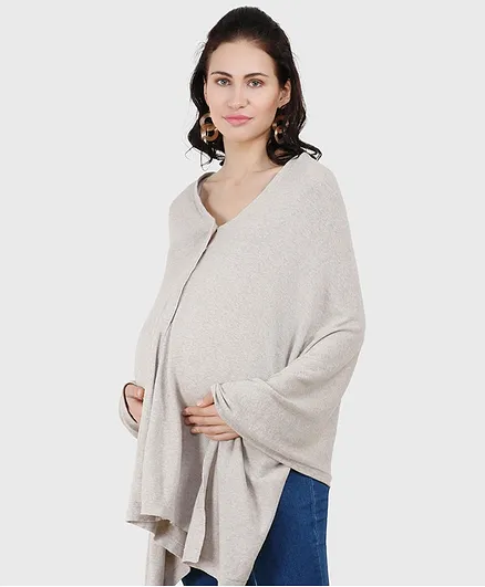 Pluchi Solid Full Sleeves Maternity Poncho Style Top - Vanilla Grey