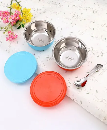 Babyhug Stainless Steel Spill Proof Bowl Set Of 2 With Spoon (Colour May Vary)