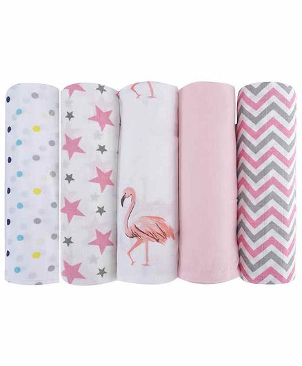 Haus Kinder 100 Cotton Muslin Swaddle Wrap Pack Of 5 Pink