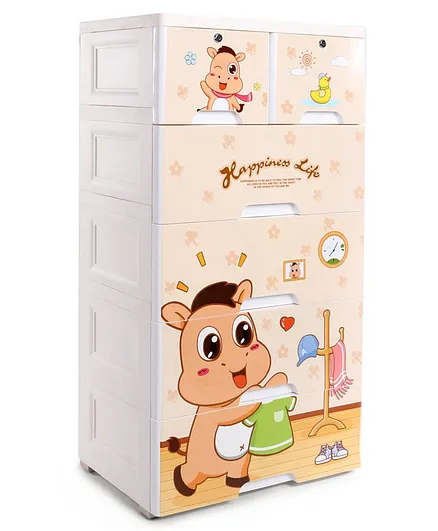 6 Compartment Storage Cabinet Cartoon Print - Cream