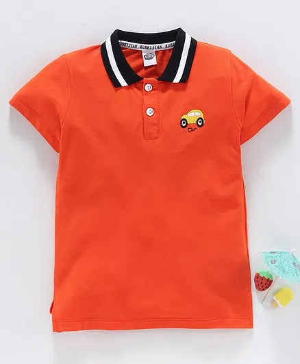 Lekeer Kids Half Sleeves T-shirt Car Embroidery - Orange